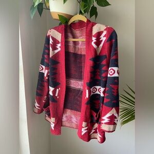 Red boho print cardigan